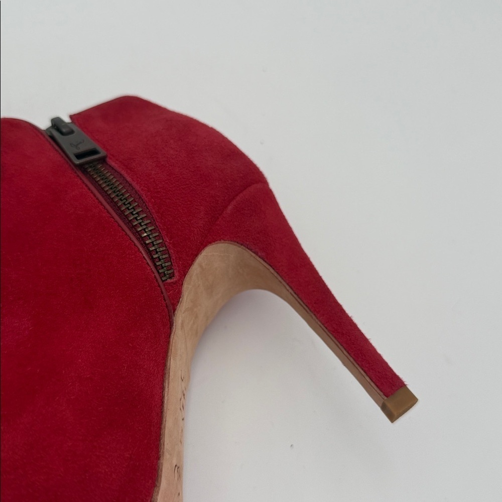 Joie Red Suede Peep-Toe Heeled Boots women 37 suede casual Y2K casual office - Picture 7 of 13
